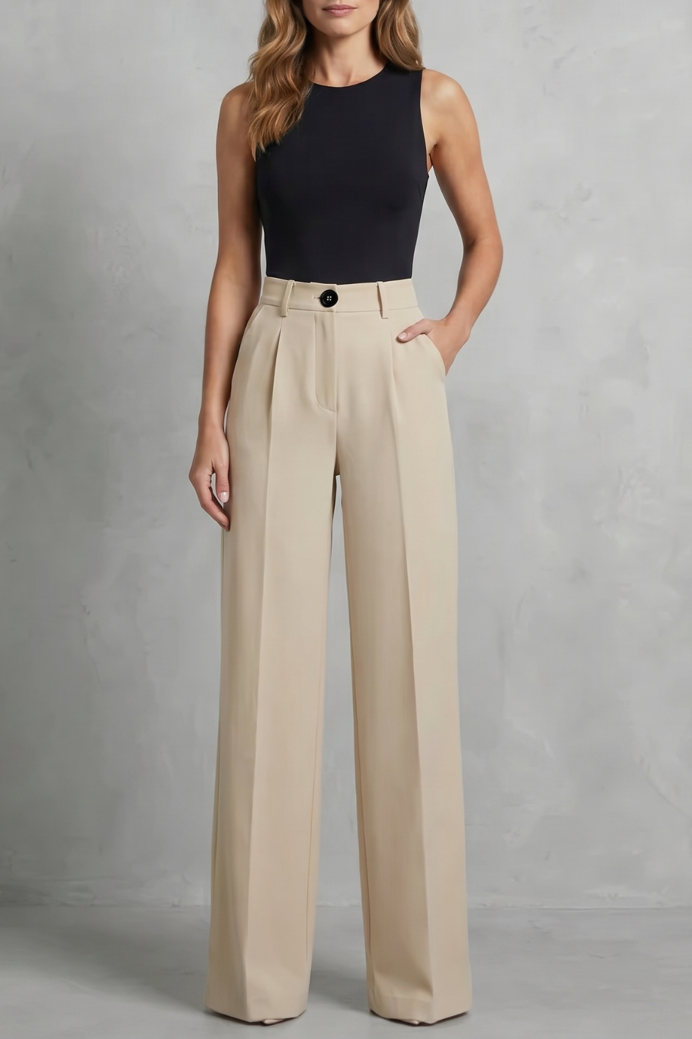 Elozane – Pregas estruturadas – Calça pantalona de cintura alta