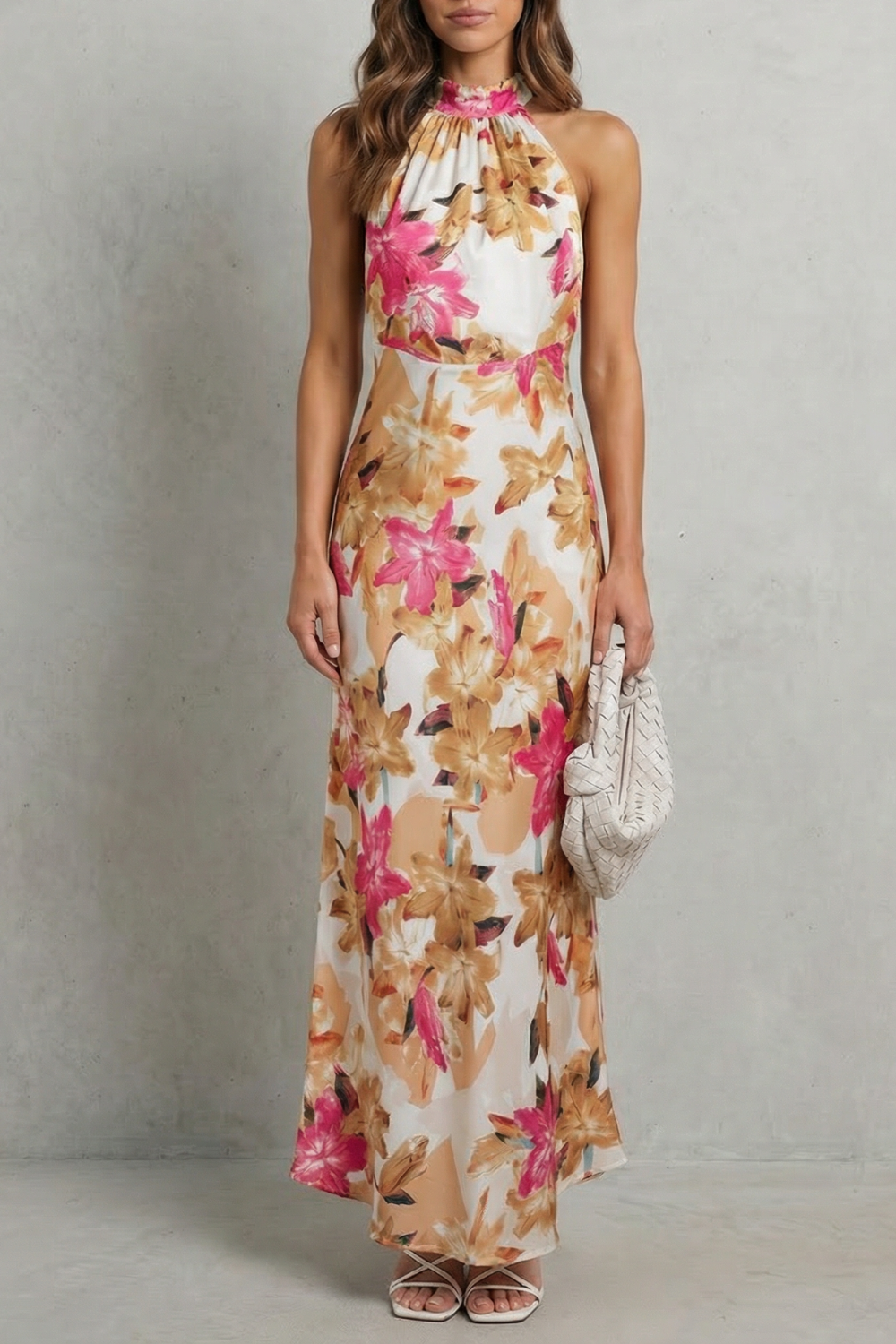 Emberelle – Elegância floral frente única – Vestido longo