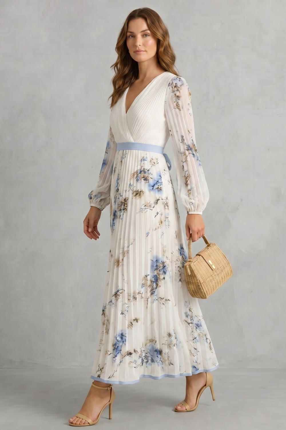 Esméline – Pregas românticas – Vestido longo floral