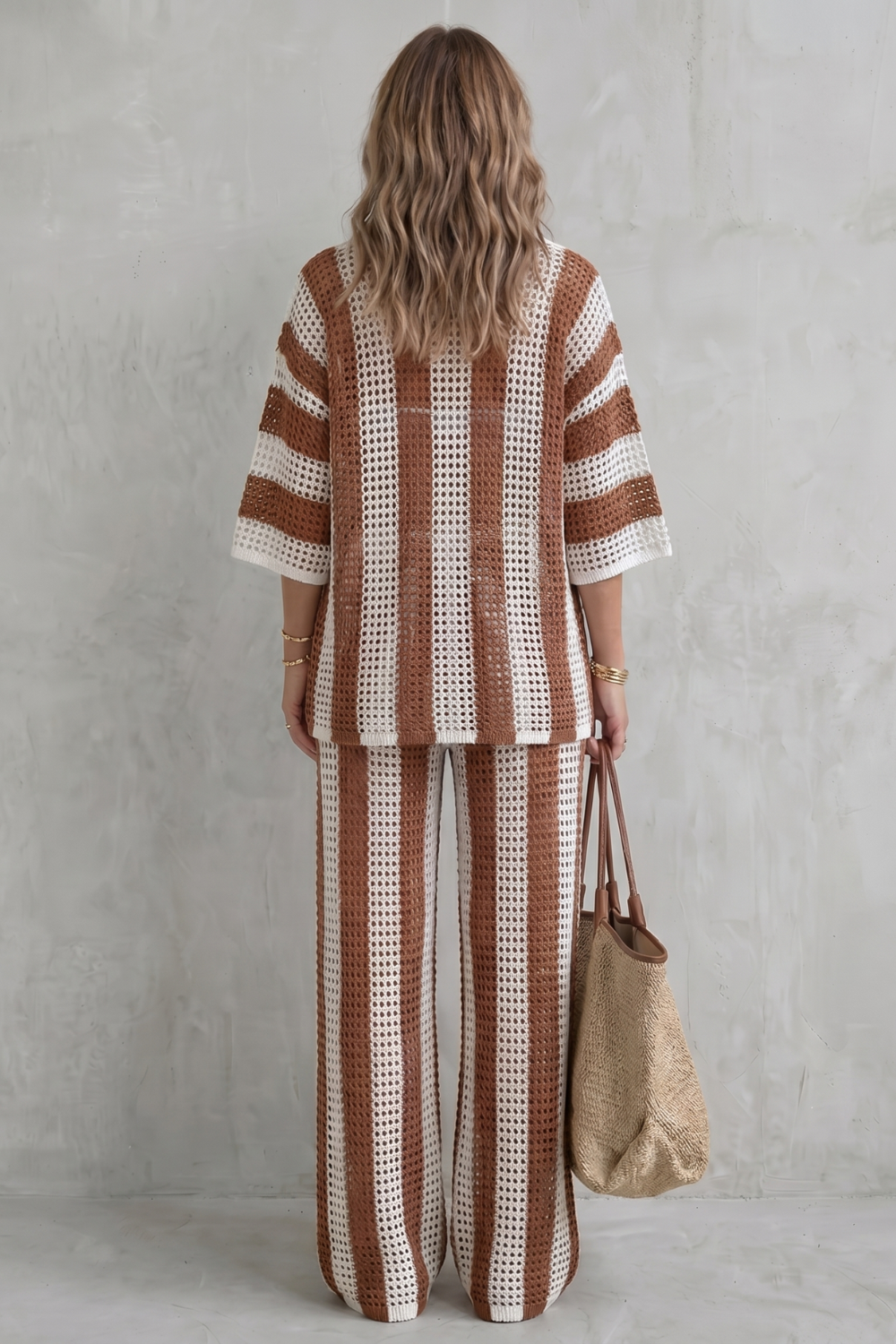 Evarisse – Textura de crochê listrada – Conjunto de verão