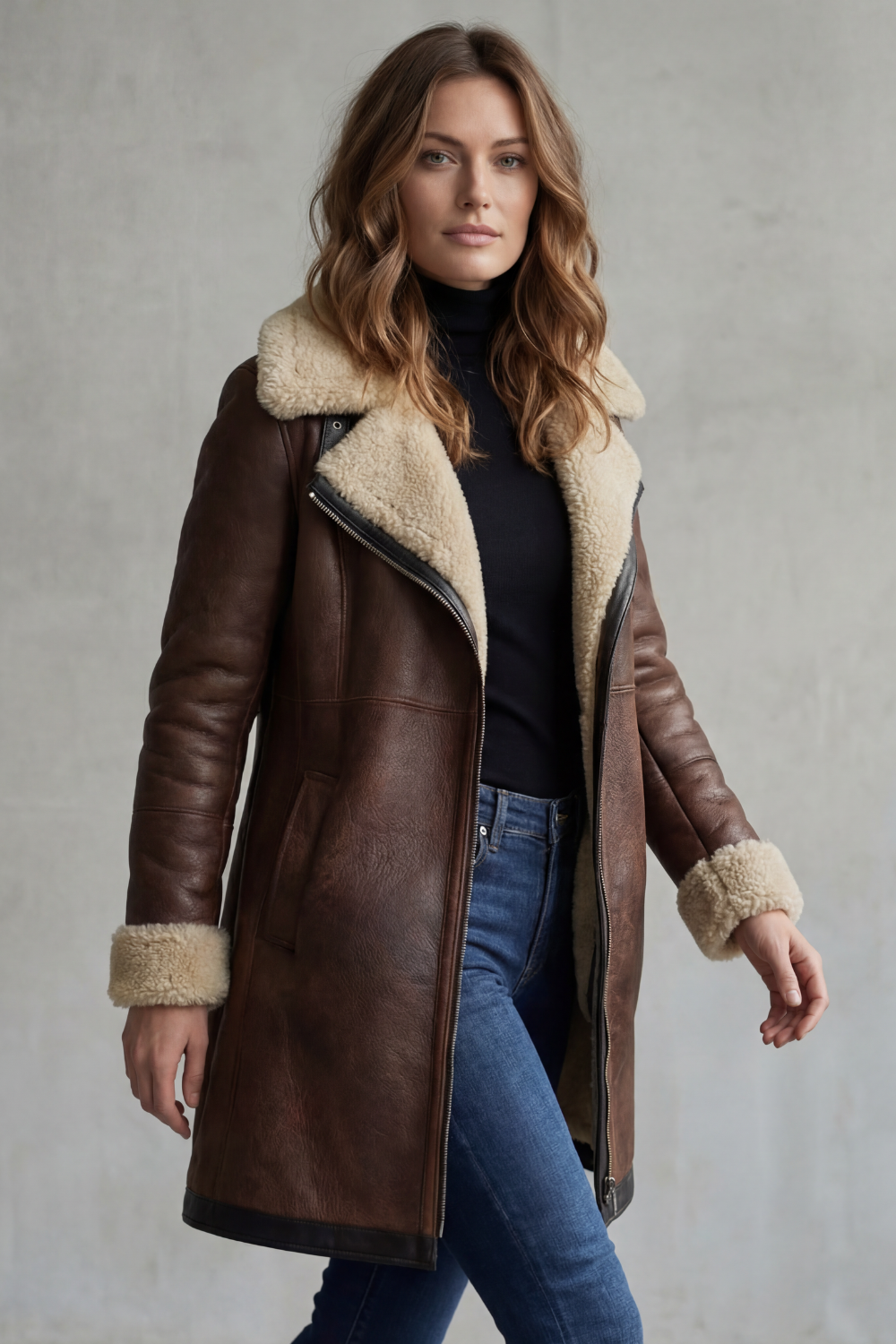 Everlyn – Elegância com forro shearling – casaco de couro