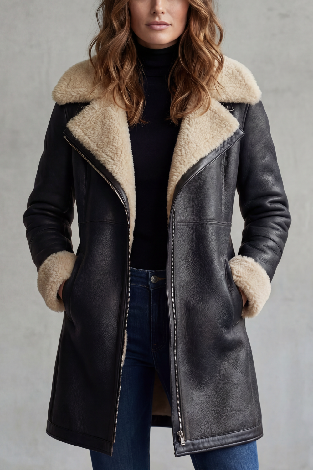 Everlyn – Elegância com forro shearling – casaco de couro