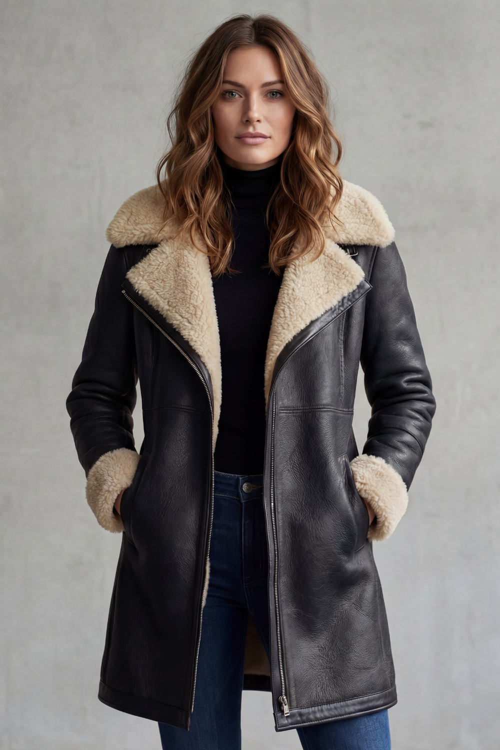 Everlyn – Elegância com forro shearling – casaco de couro