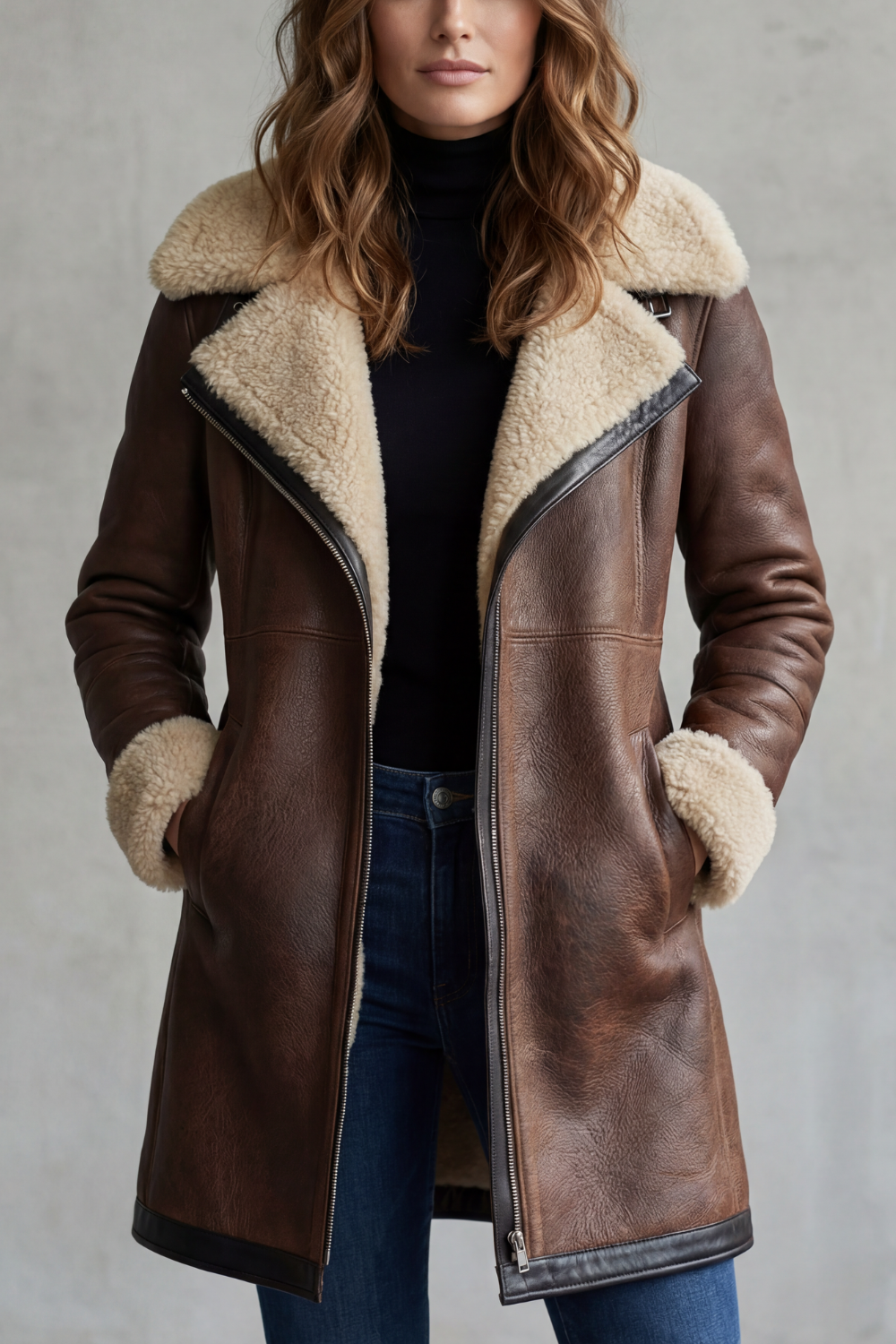 Everlyn – Elegância com forro shearling – casaco de couro
