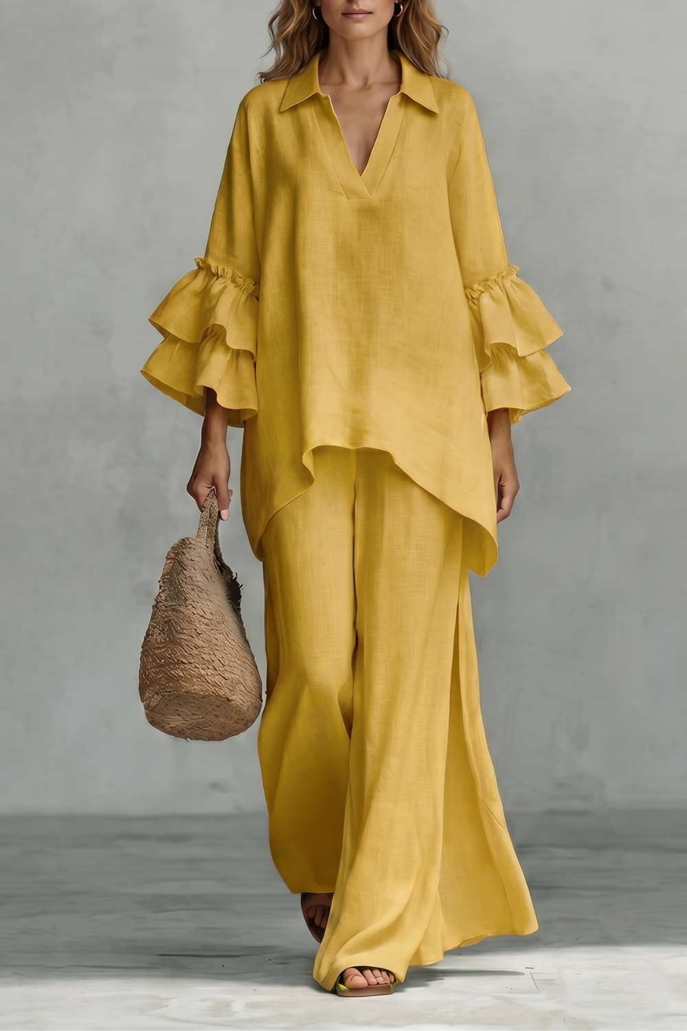 Évienne – Conjunto de calça com mangas bufantes