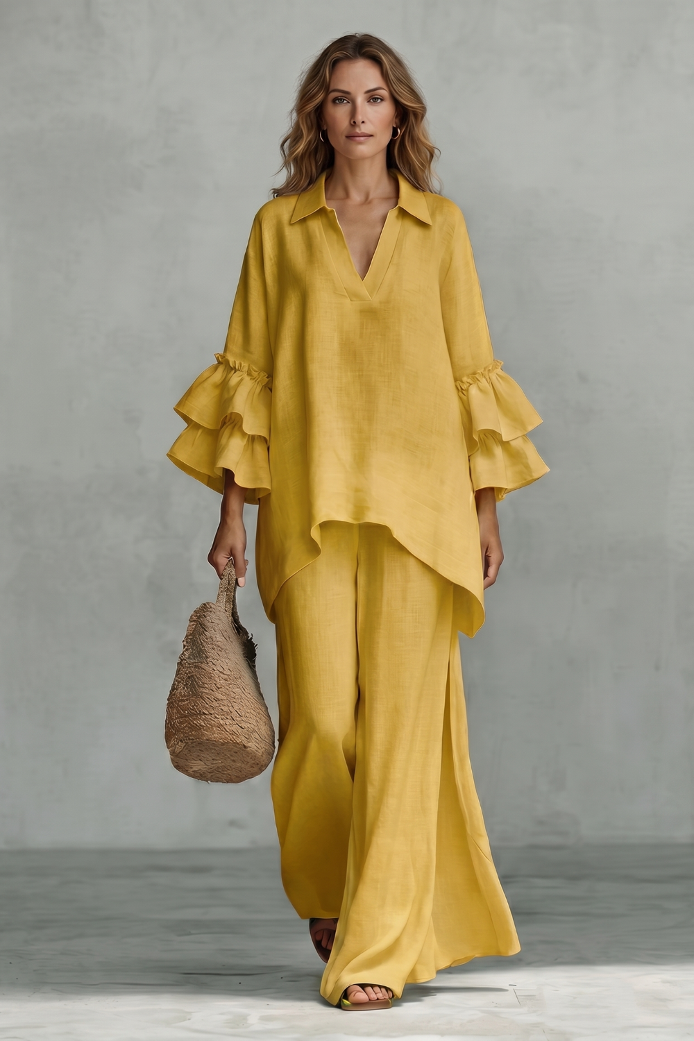 Évienne – Conjunto de calça com mangas bufantes