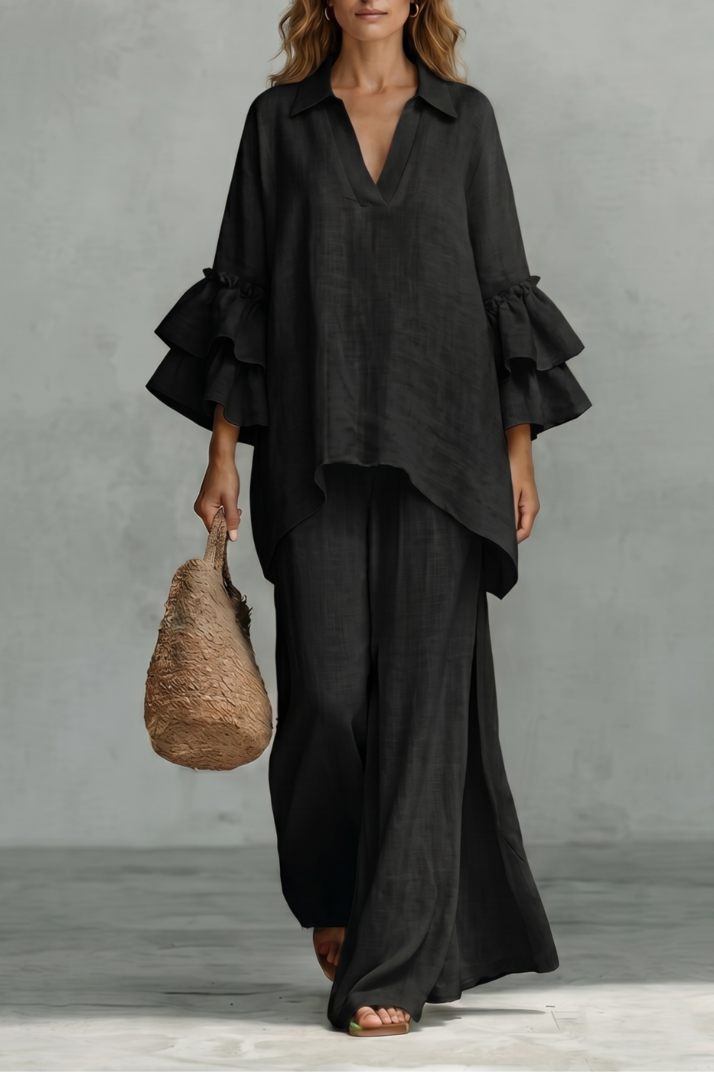 Évienne – Conjunto de calça com mangas bufantes