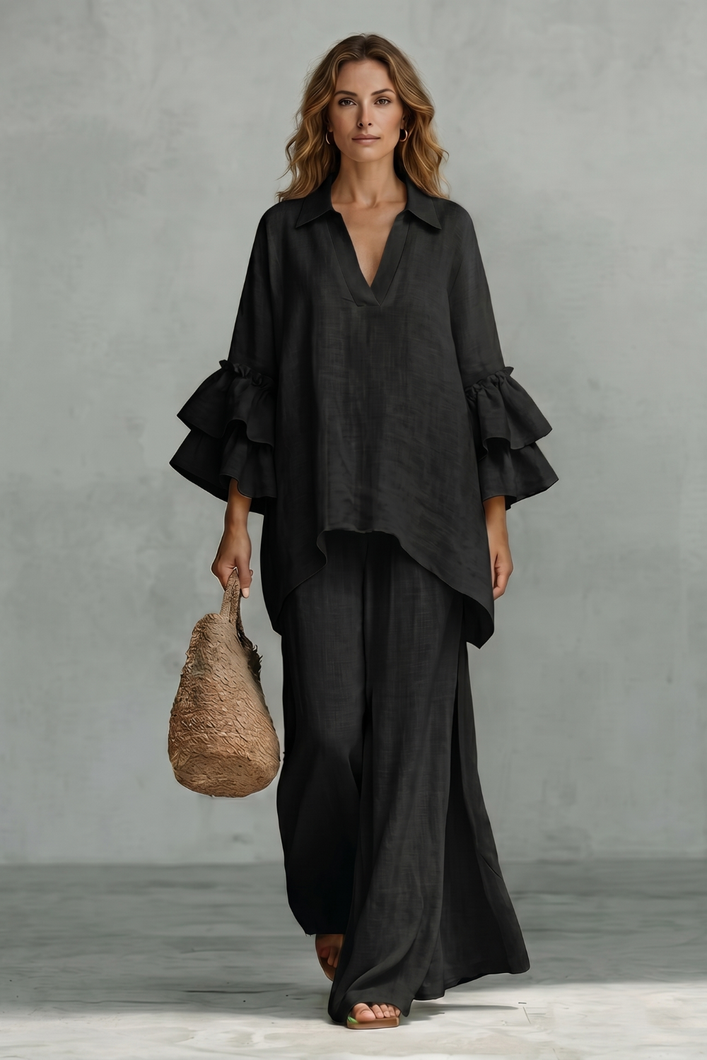 Évienne – Conjunto de calça com mangas bufantes