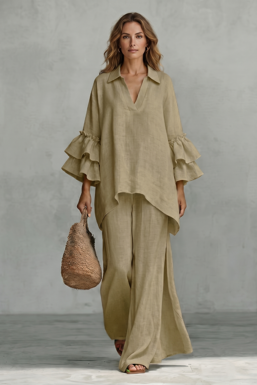 Évienne – Conjunto de calça com mangas bufantes