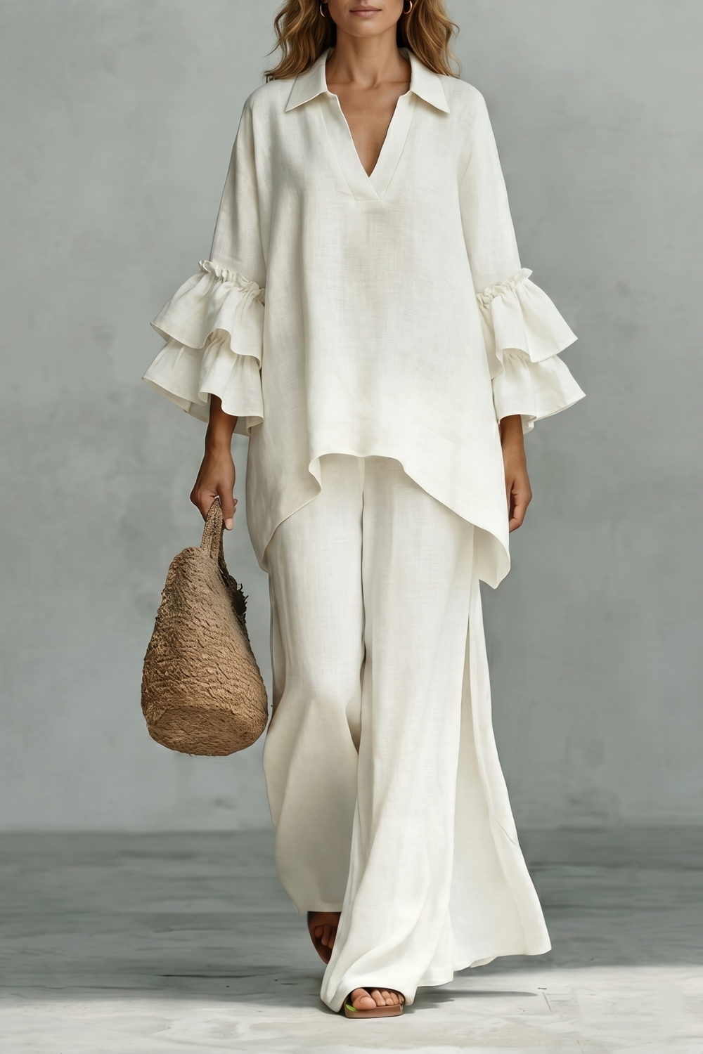 Évienne – Conjunto de calça com mangas bufantes