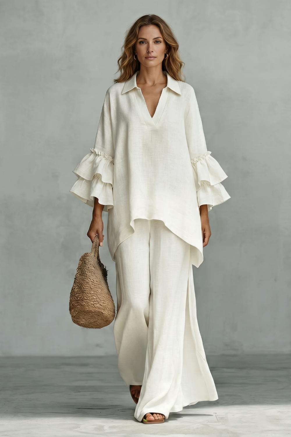 Évienne – Conjunto de calça com mangas bufantes
