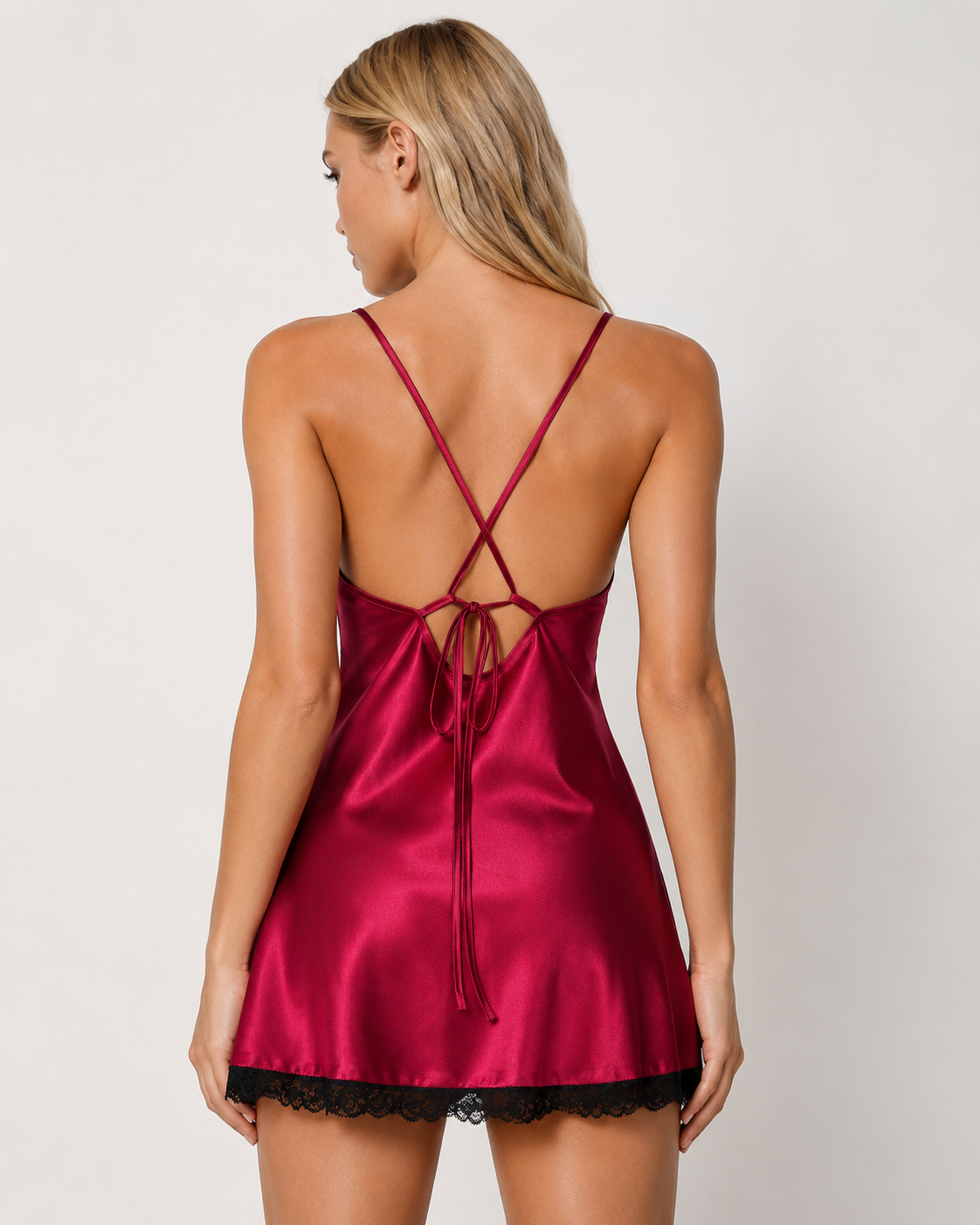 Camisola Curta Cetim com Renda e Fenda - Sabrina