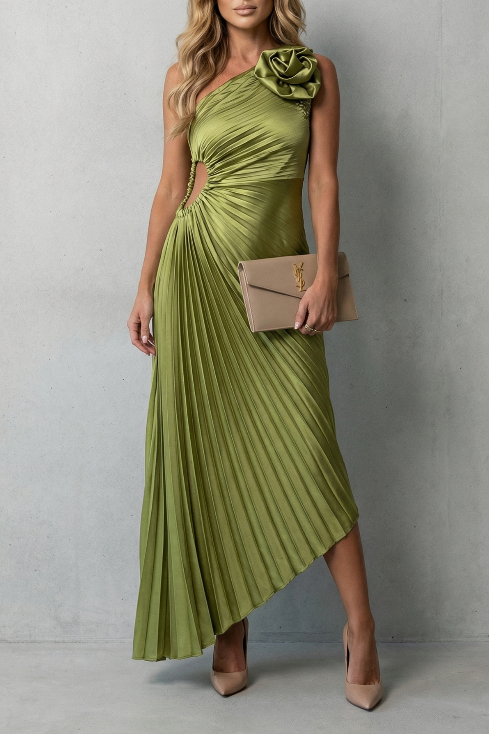 Felicity – Elegância marcante – Vestido Longo Plissado Ombro Único Feminino