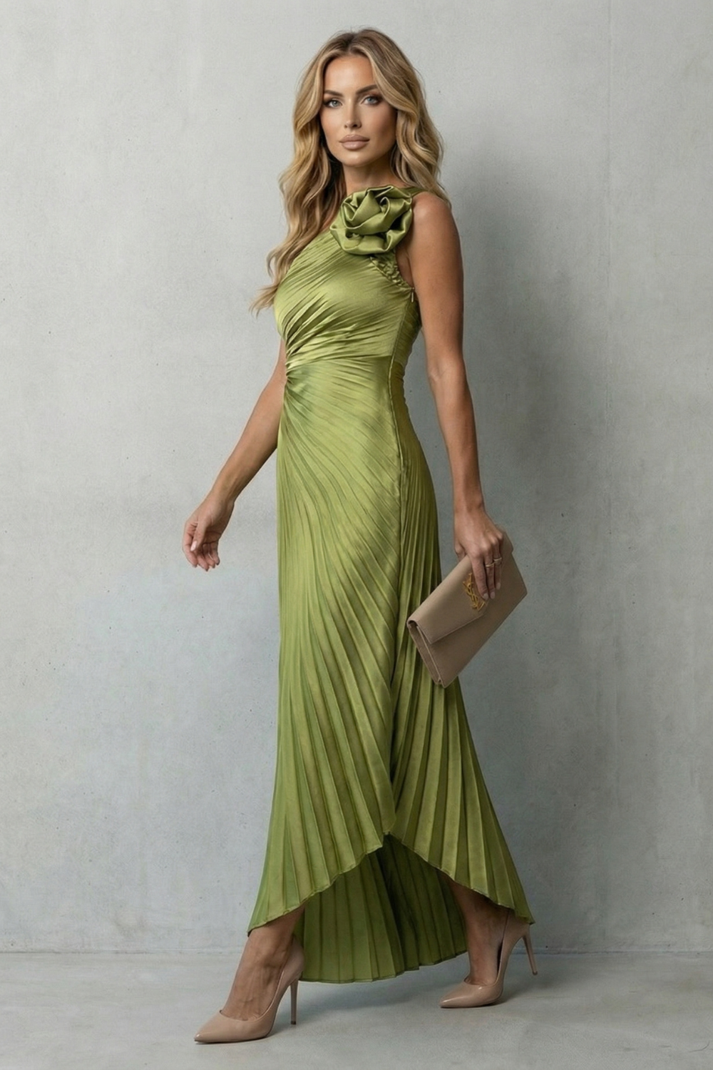 Felicity – Elegância marcante – Vestido Longo Plissado Ombro Único Feminino