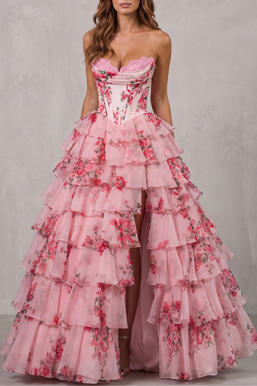 Fleurienne – Couture floral em camadas – Vestido maxi