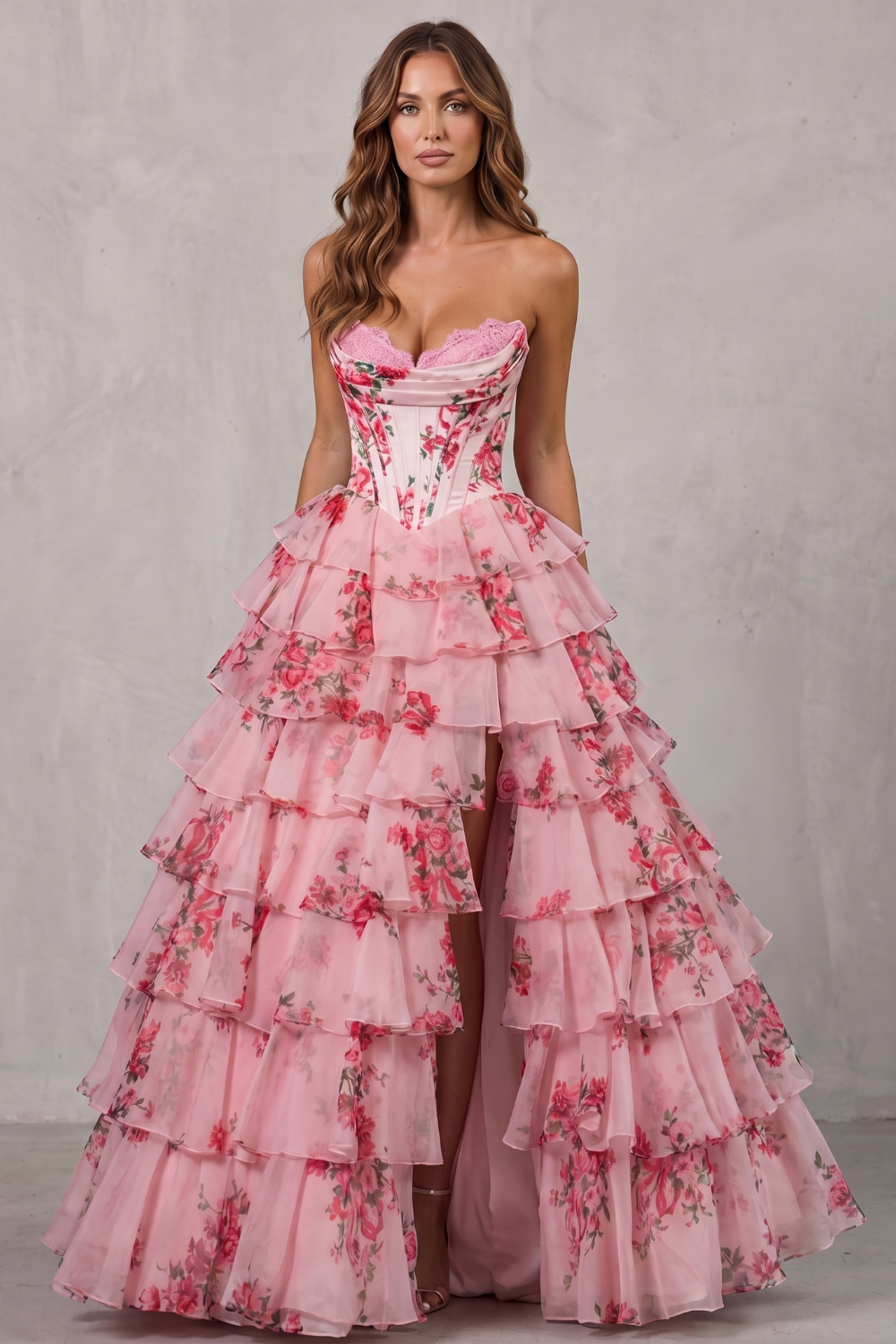 Fleurienne – Couture floral em camadas – Vestido maxi