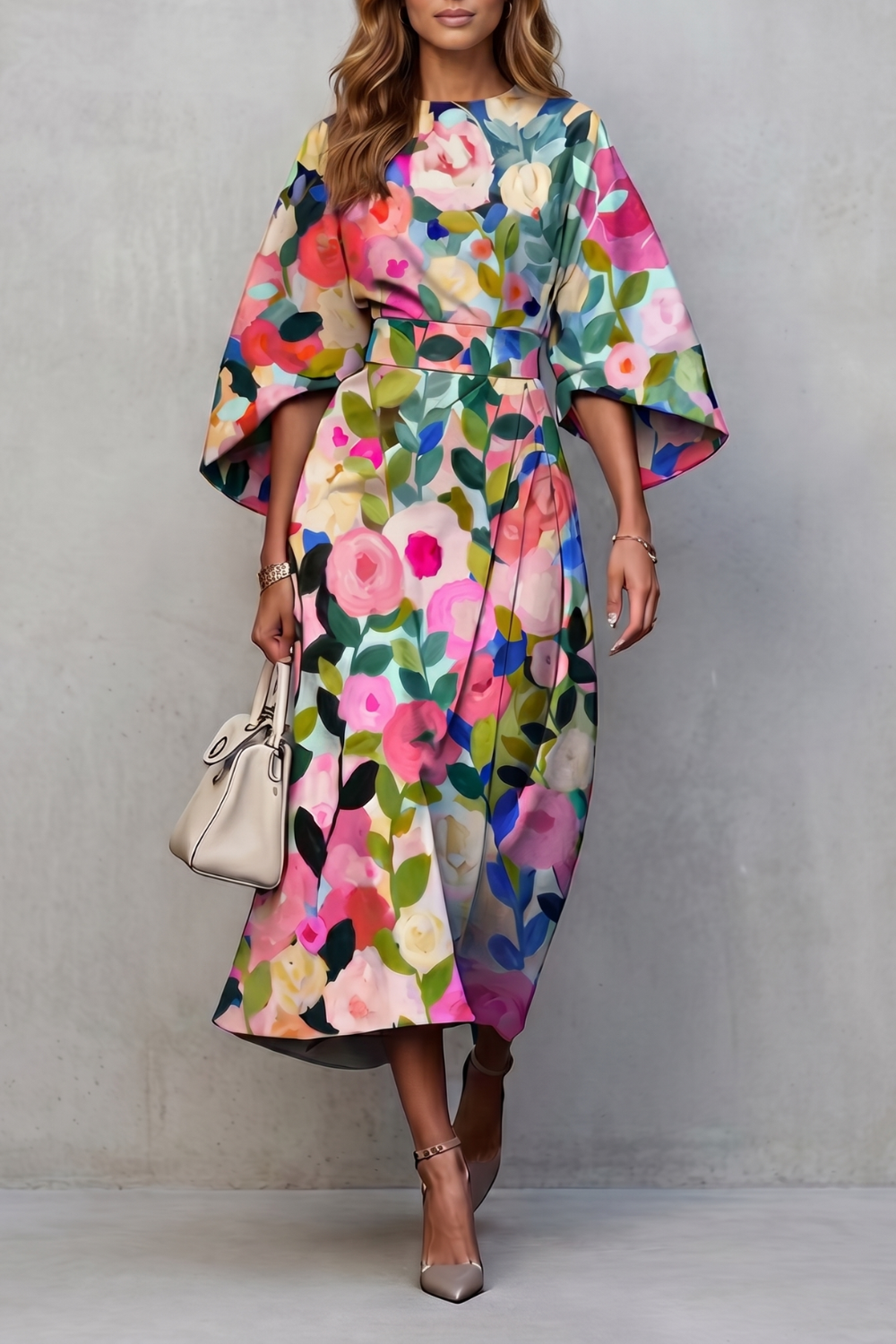 Floravie – Flores aquareladas vibrantes – Vestido midi