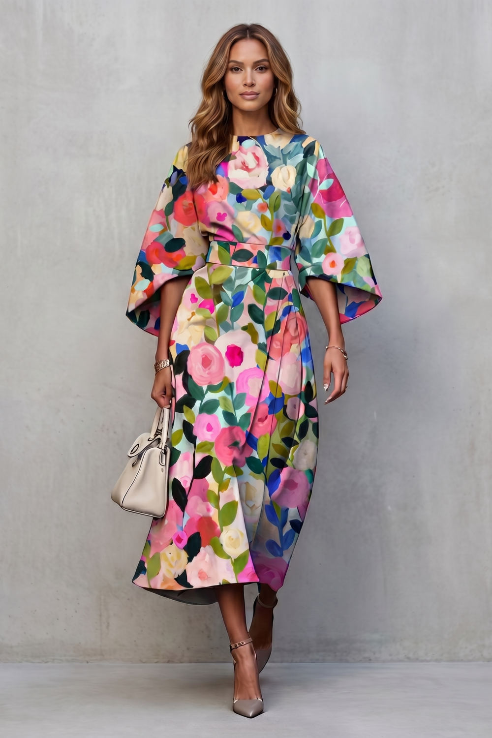 Floravie – Flores aquareladas vibrantes – Vestido midi