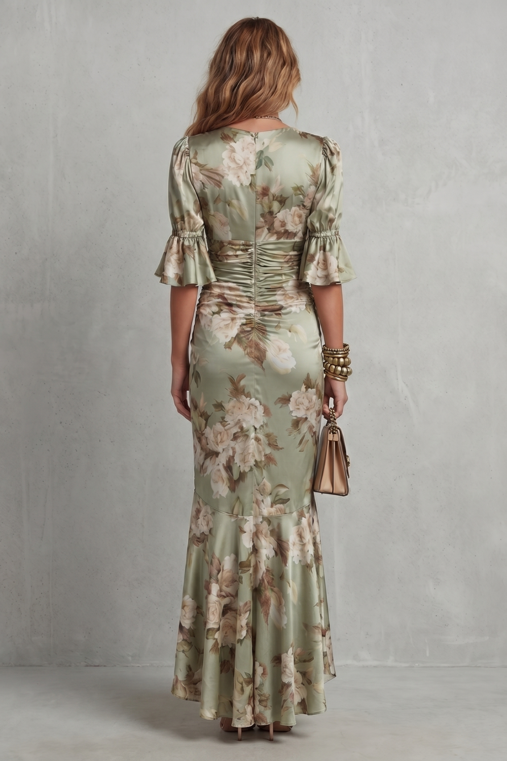 Florélle – Drapeado floral romântico – Vestido longo