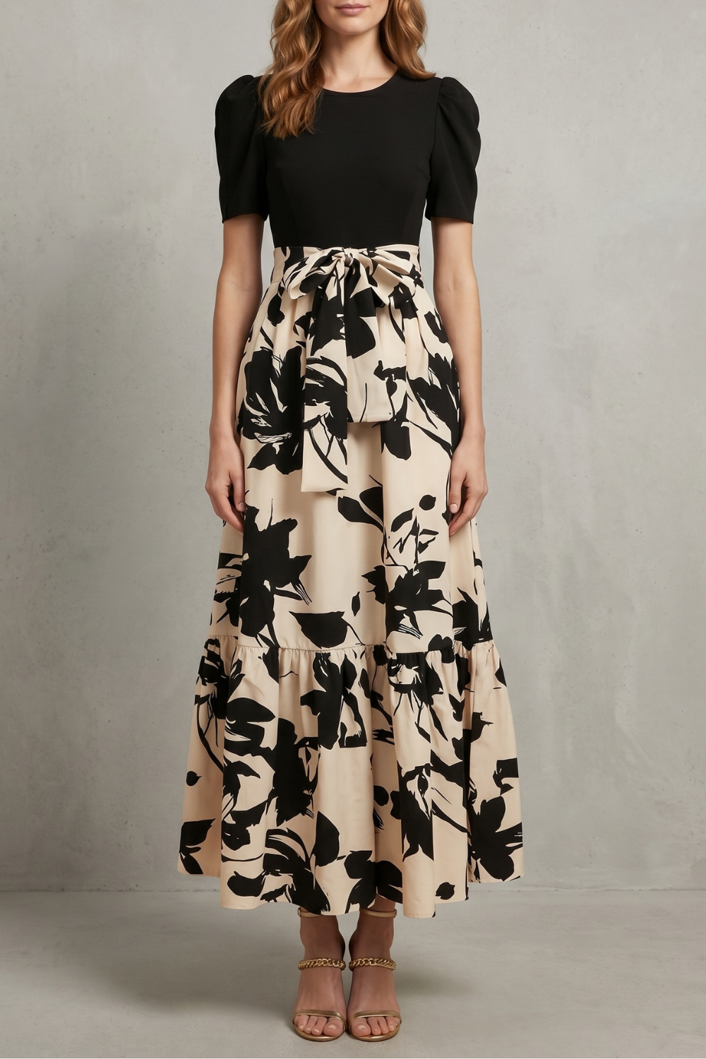 Florentine – Contraste floral artístico – Vestido longo