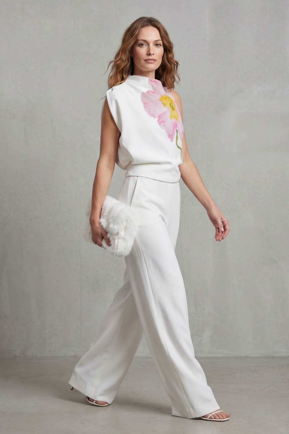 Florielle – Estampa floral artística – Top assimétrico sem mangas