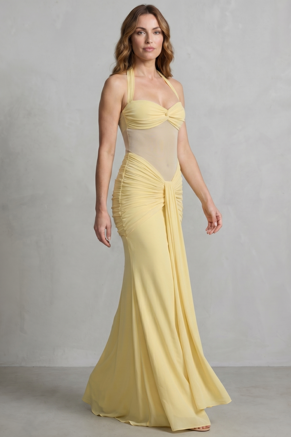 Ginalisse – Elegância escultural drapeada – Vestido maxi