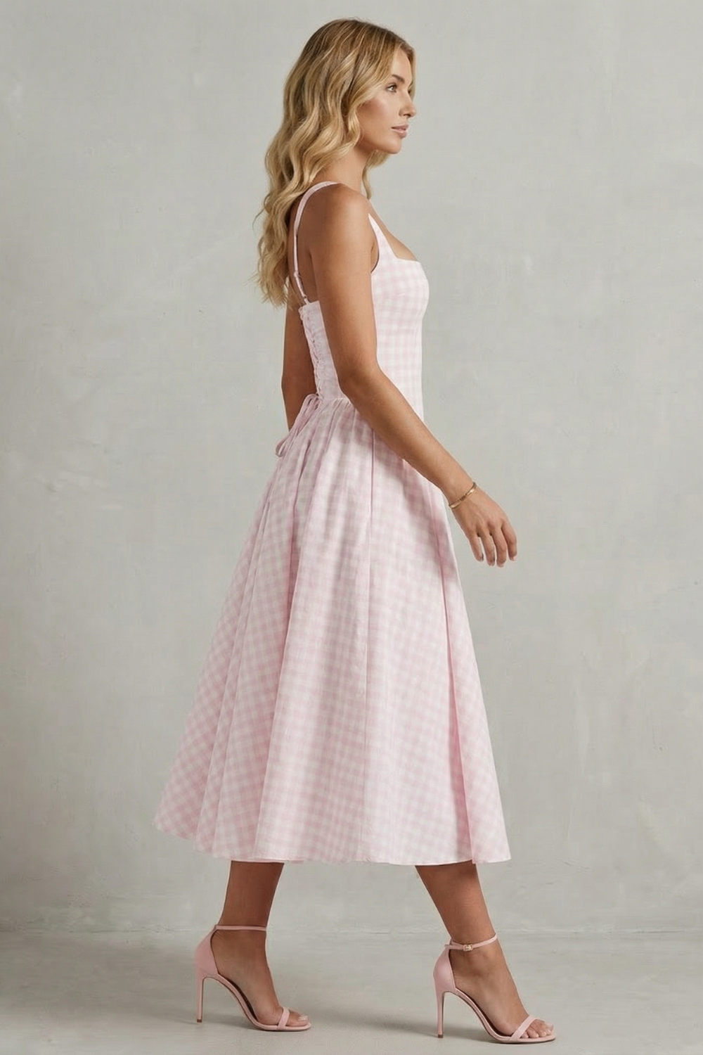 Kaydelle – Charme de verão xadrez vichy – Vestido midi