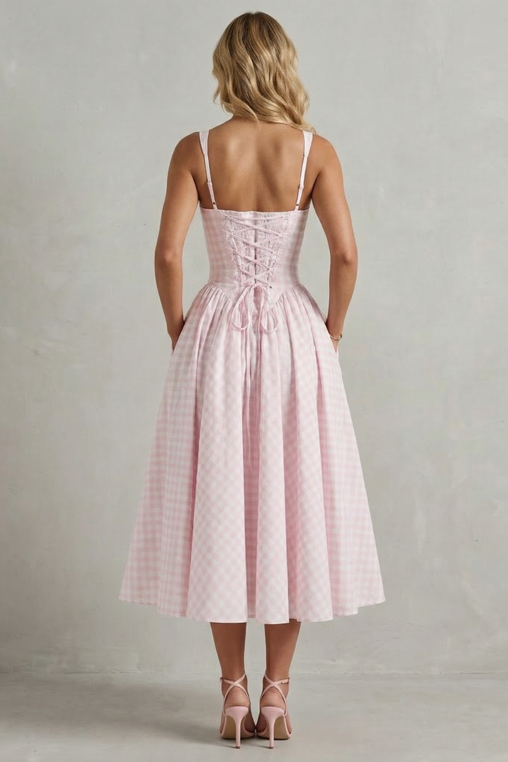 Kaydelle – Charme de verão xadrez vichy – Vestido midi