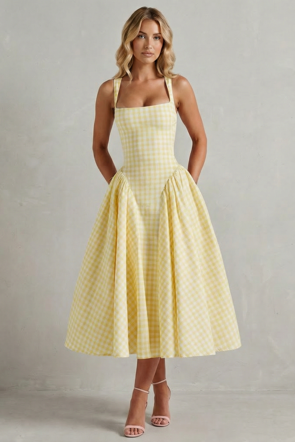 Kaydelle – Charme de verão xadrez vichy – Vestido midi