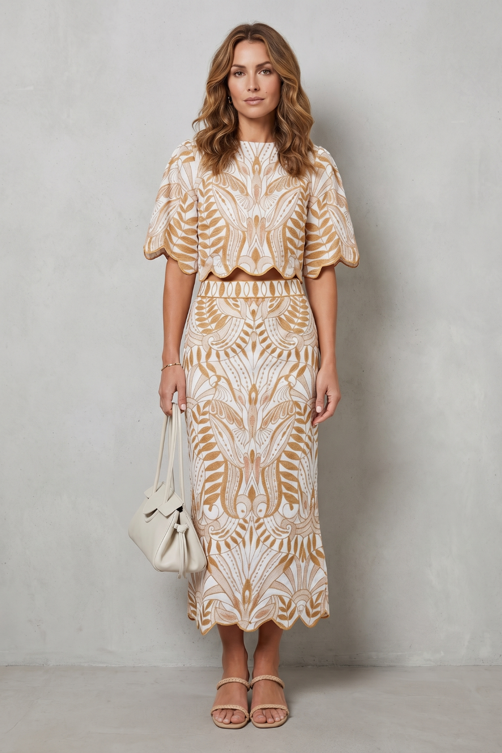 Korréline – Elegância em linho estampado – Conjunto de saia
