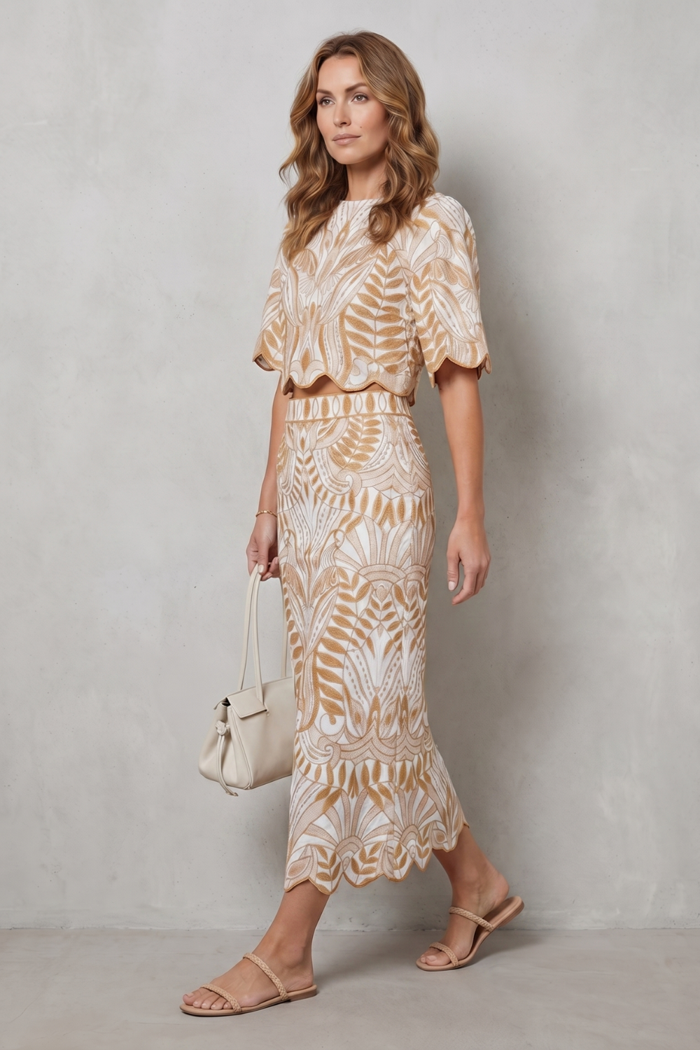 Korréline – Elegância em linho estampado – Conjunto de saia