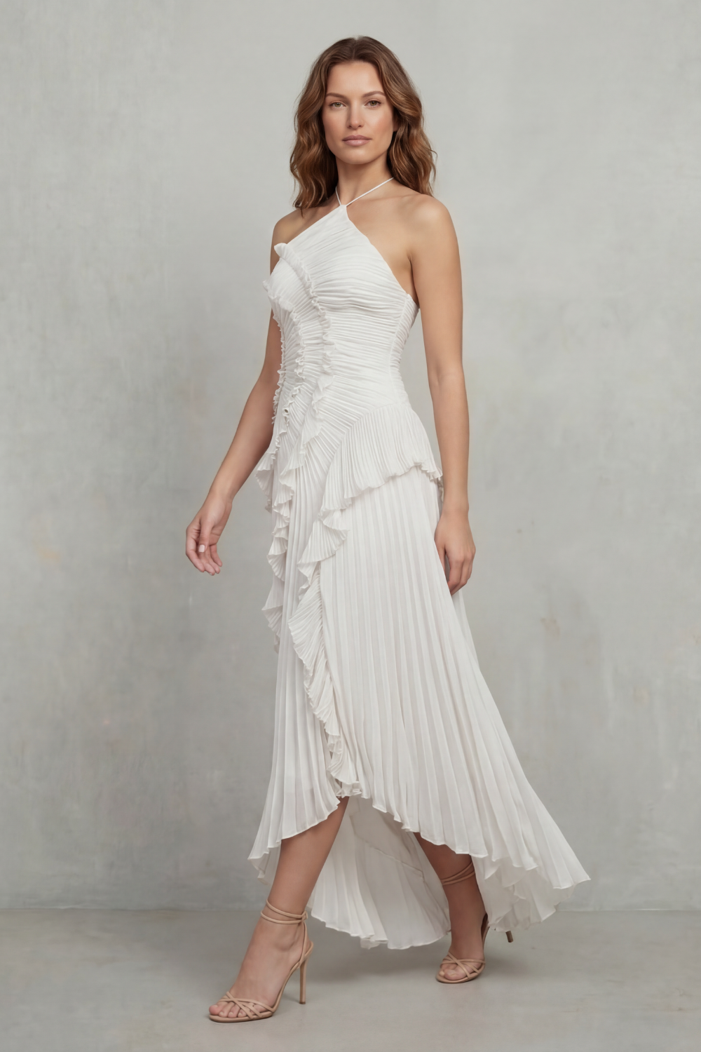Lavirea – Pregas esculturais – Vestido midi ombro único