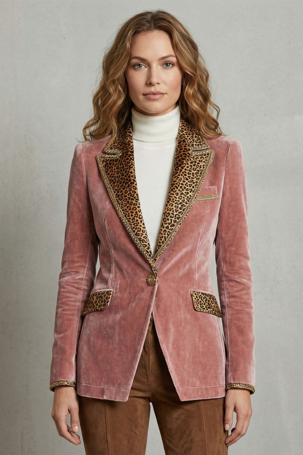 Léovelle – Contraste de onça elegante – Blazer de veludo