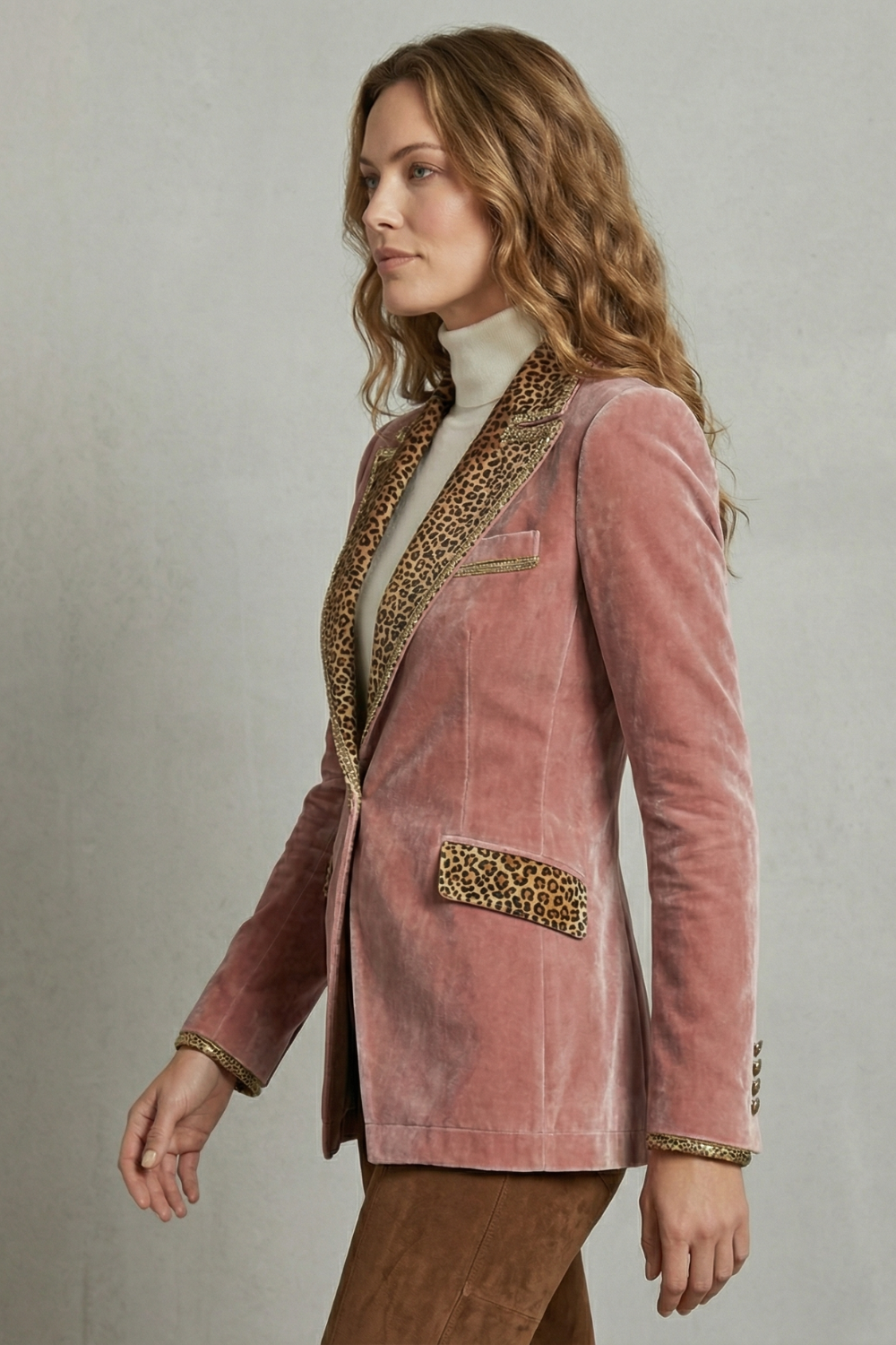 Léovelle – Contraste de onça elegante – Blazer de veludo