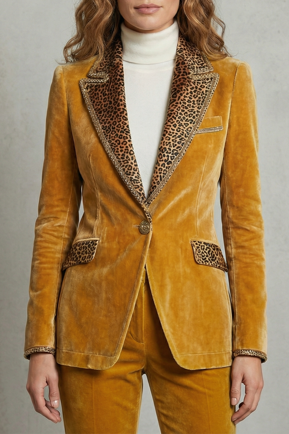 Léovelle – Contraste de onça elegante – Blazer de veludo