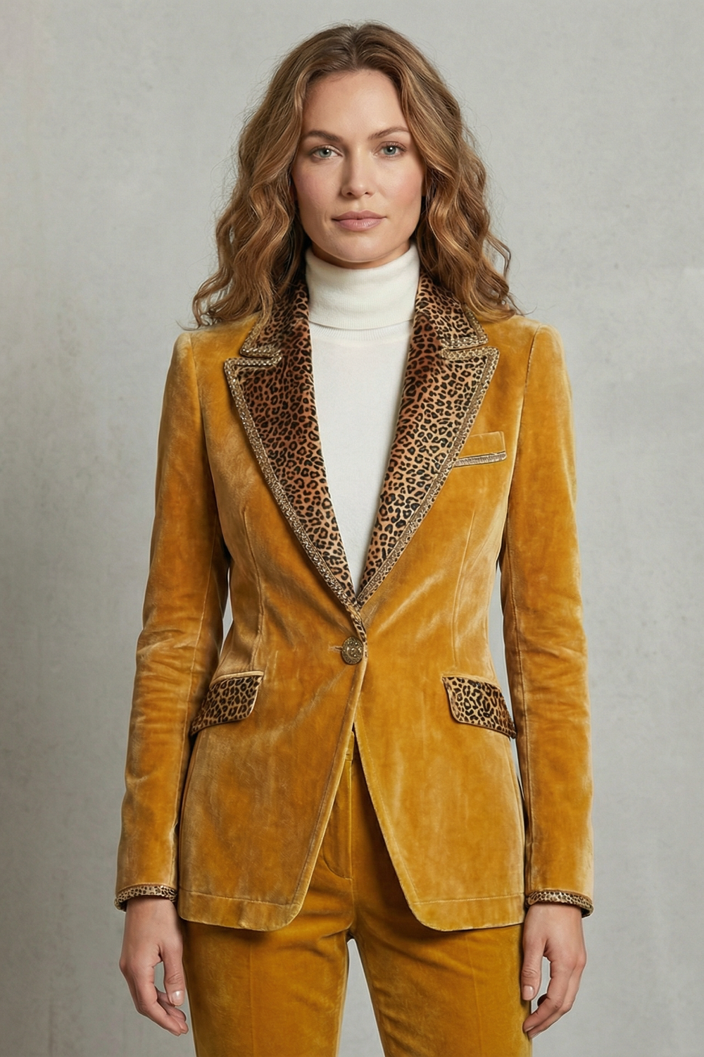 Léovelle – Contraste de onça elegante – Blazer de veludo