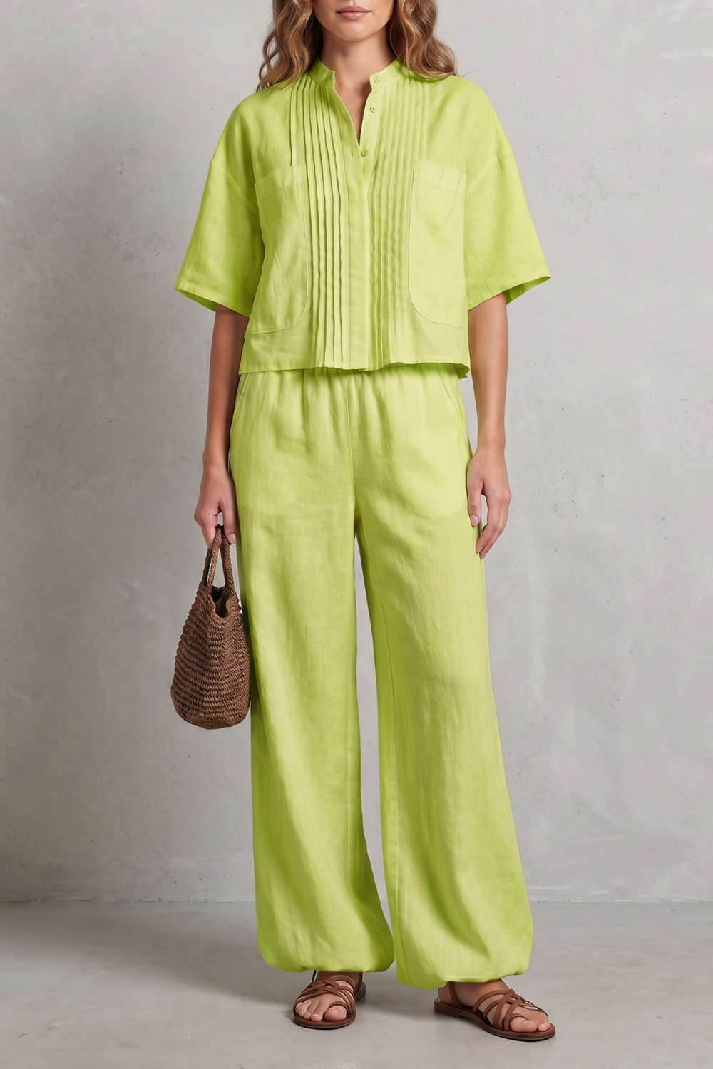 Limeaux – Elegância plissada e leveza – Conjunto de calça