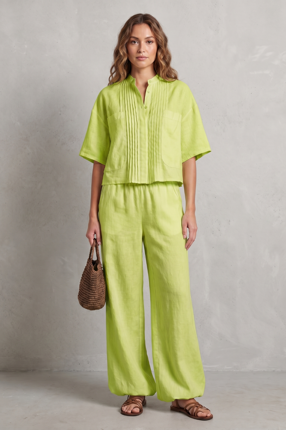 Limeaux – Elegância plissada e leveza – Conjunto de calça