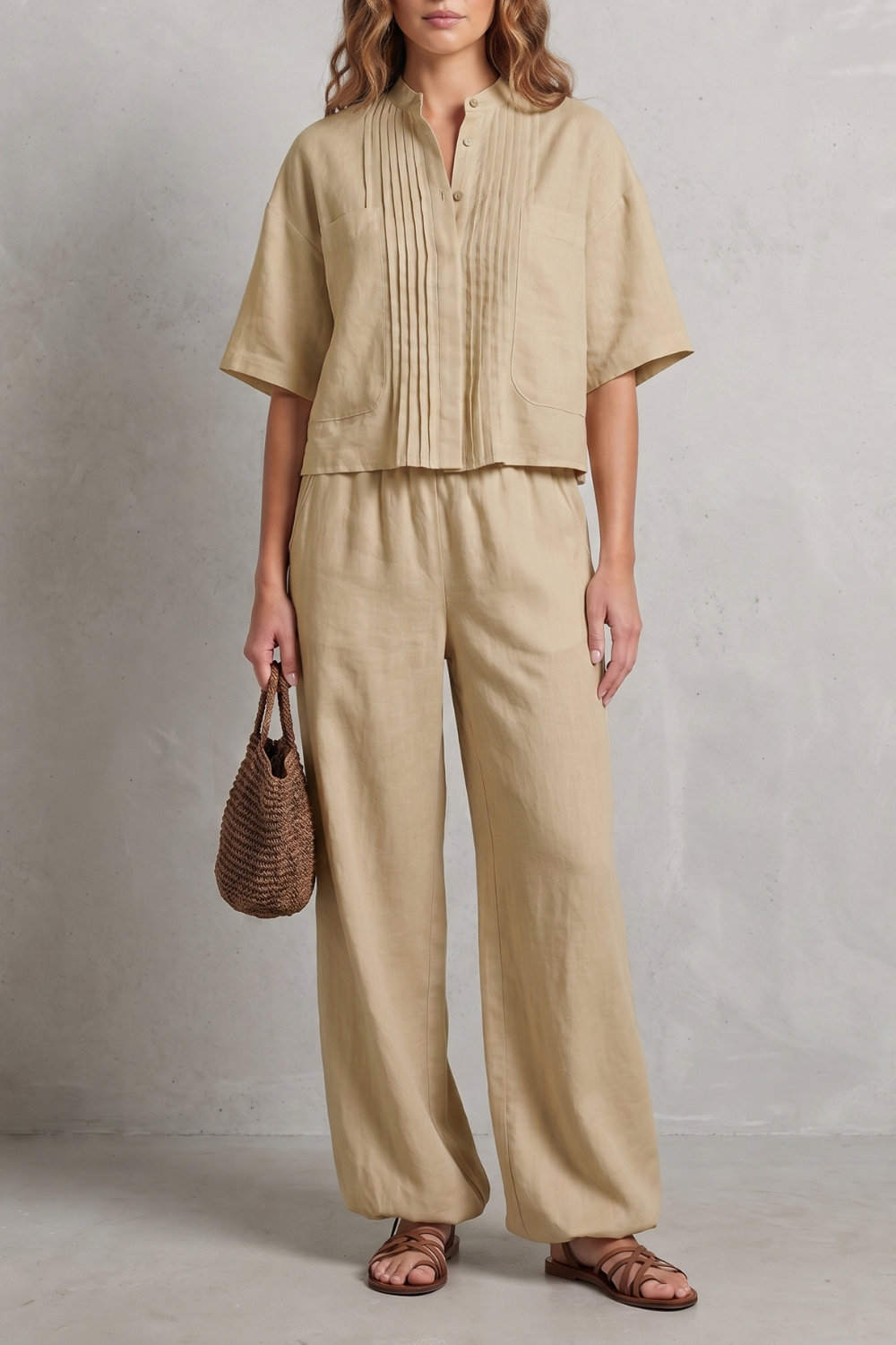 Limeaux – Elegância plissada e leveza – Conjunto de calça