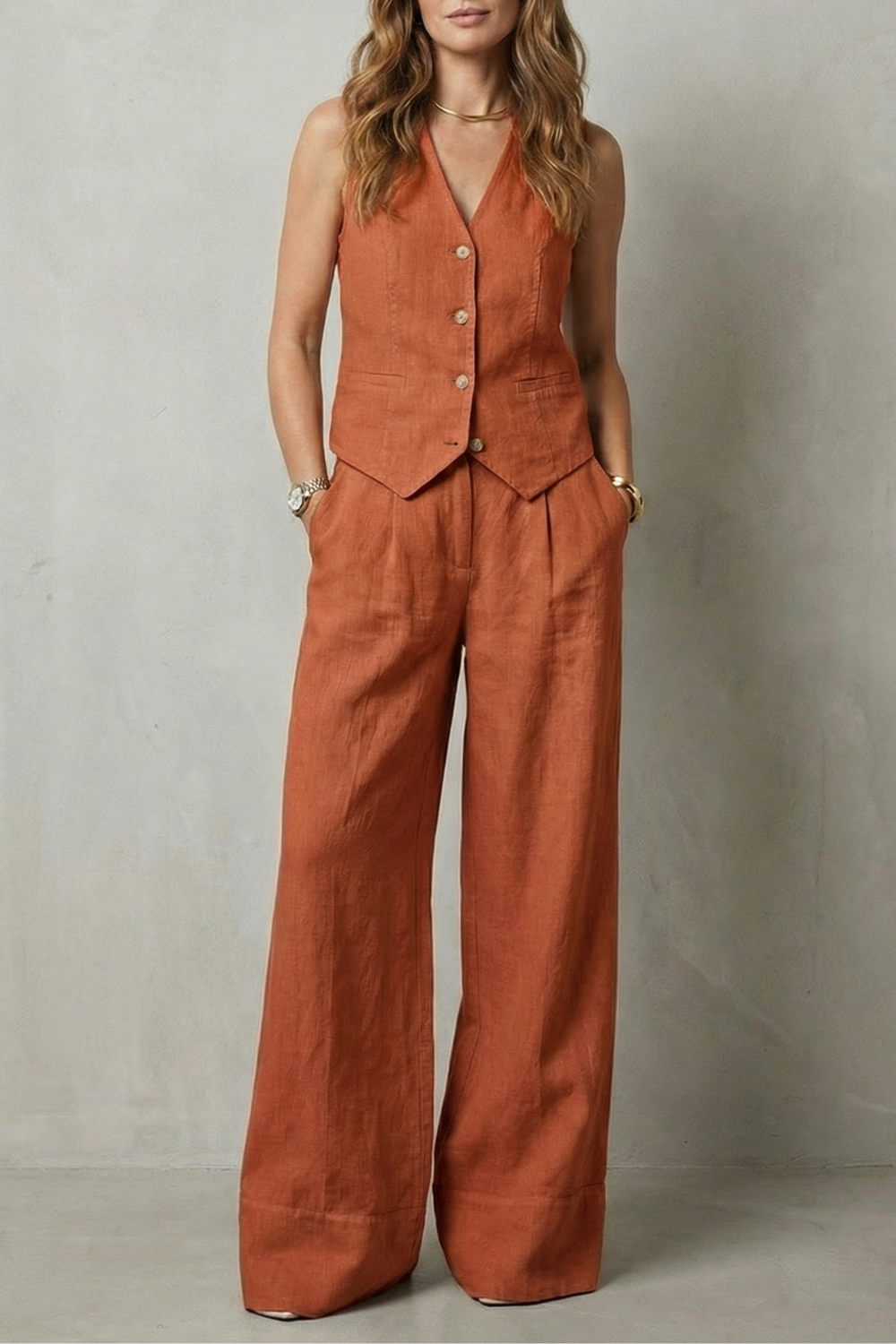 Linéaura – Elegância alfaiataria relaxada – Conjunto colete e calça