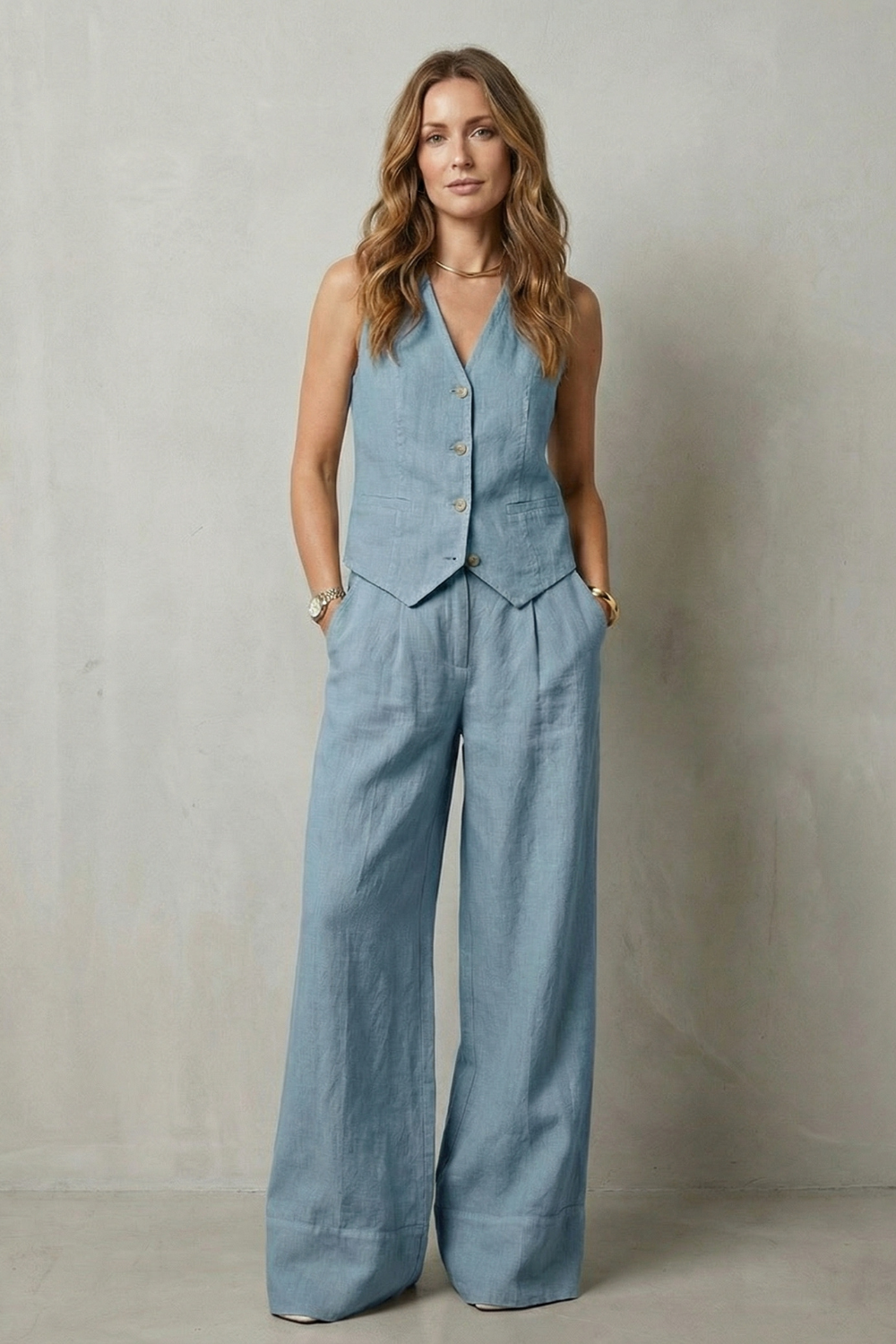 Linéaura – Elegância alfaiataria relaxada – Conjunto colete e calça