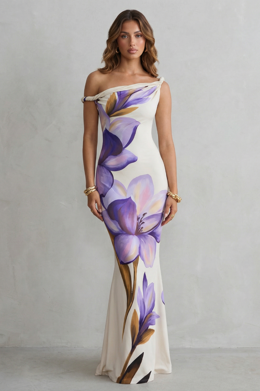 Liravelle – Atraente floral ombro a ombro – Vestido Maxi