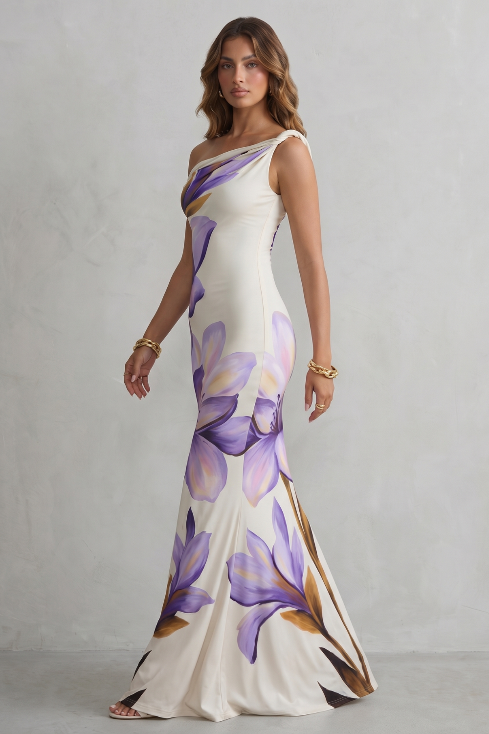 Liravelle – Atraente floral ombro a ombro – Vestido Maxi
