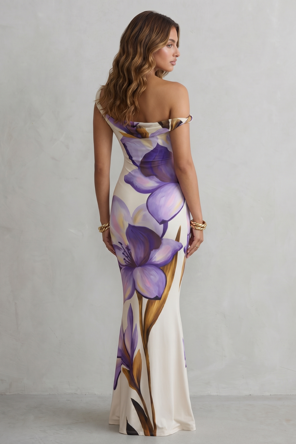 Liravelle – Atraente floral ombro a ombro – Vestido Maxi