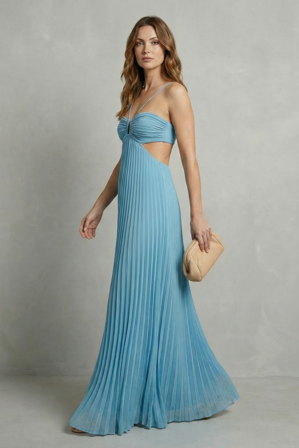 Luellara – Elegância franzida frente única – Vestido longo