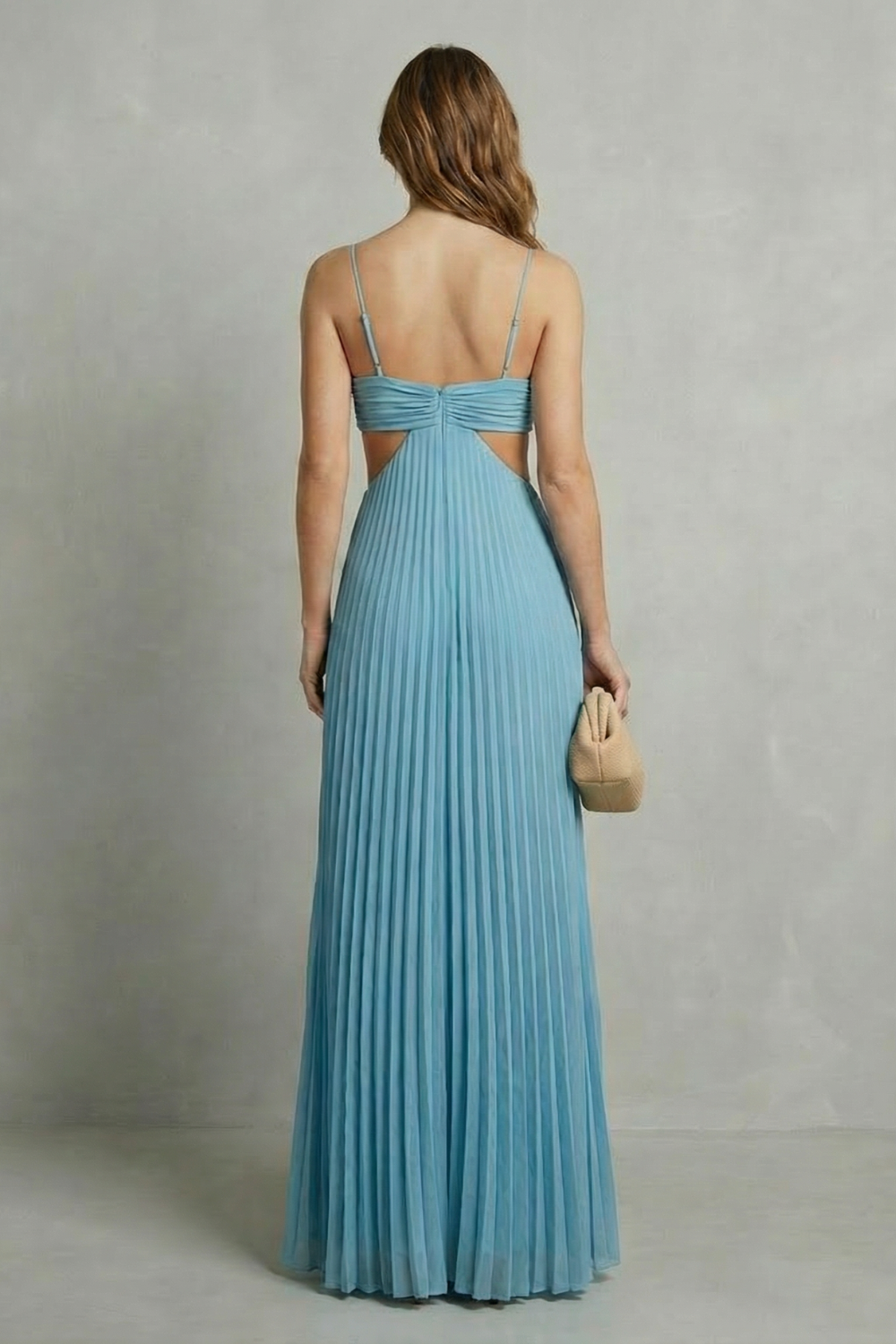 Luellara – Elegância franzida frente única – Vestido longo