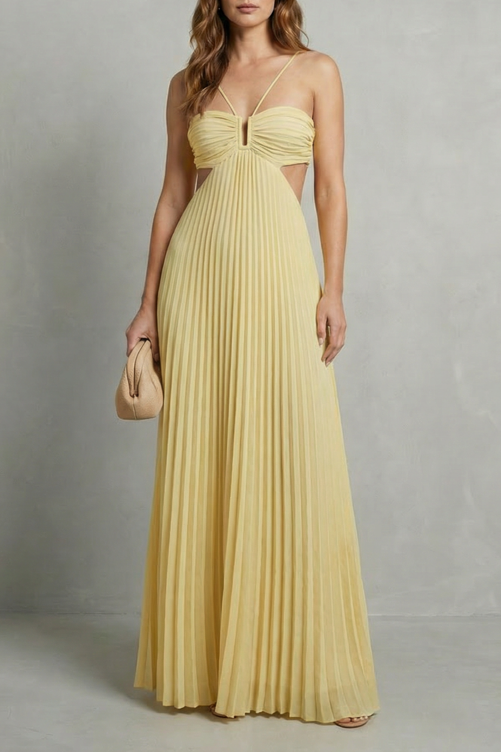 Luellara – Elegância franzida frente única – Vestido longo