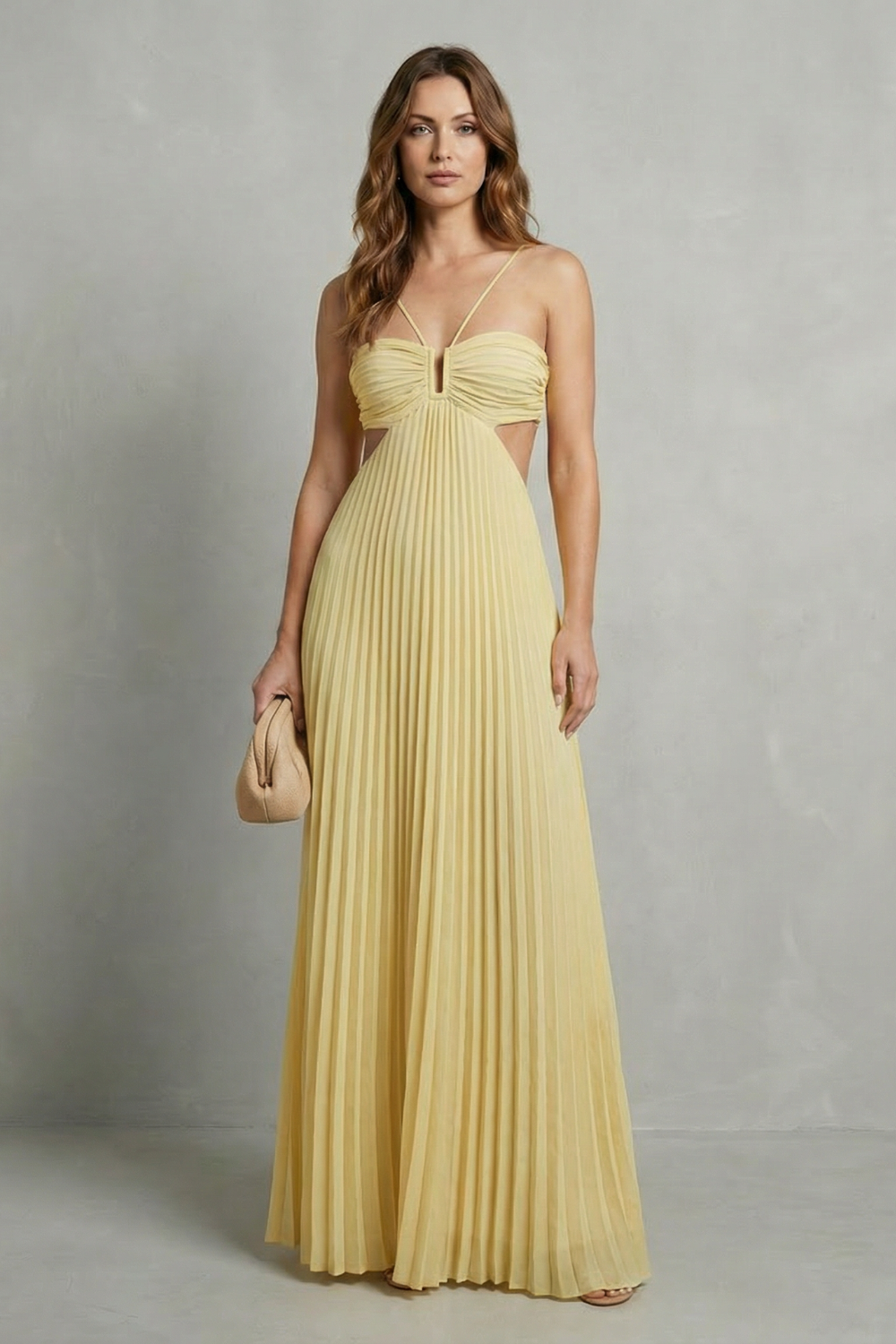 Luellara – Elegância franzida frente única – Vestido longo