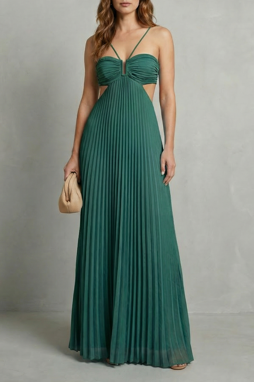 Luellara – Elegância franzida frente única – Vestido longo