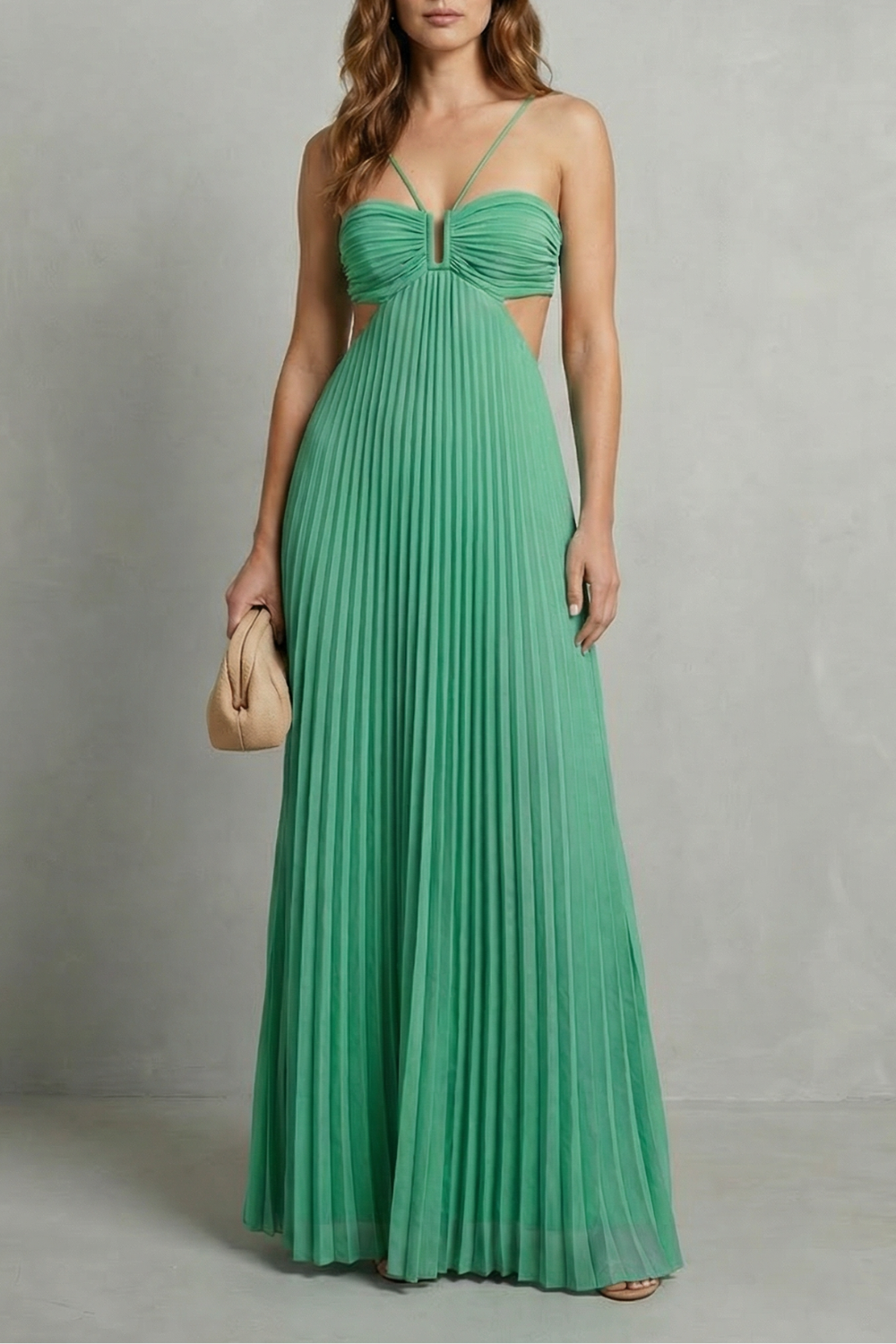 Luellara – Elegância franzida frente única – Vestido longo
